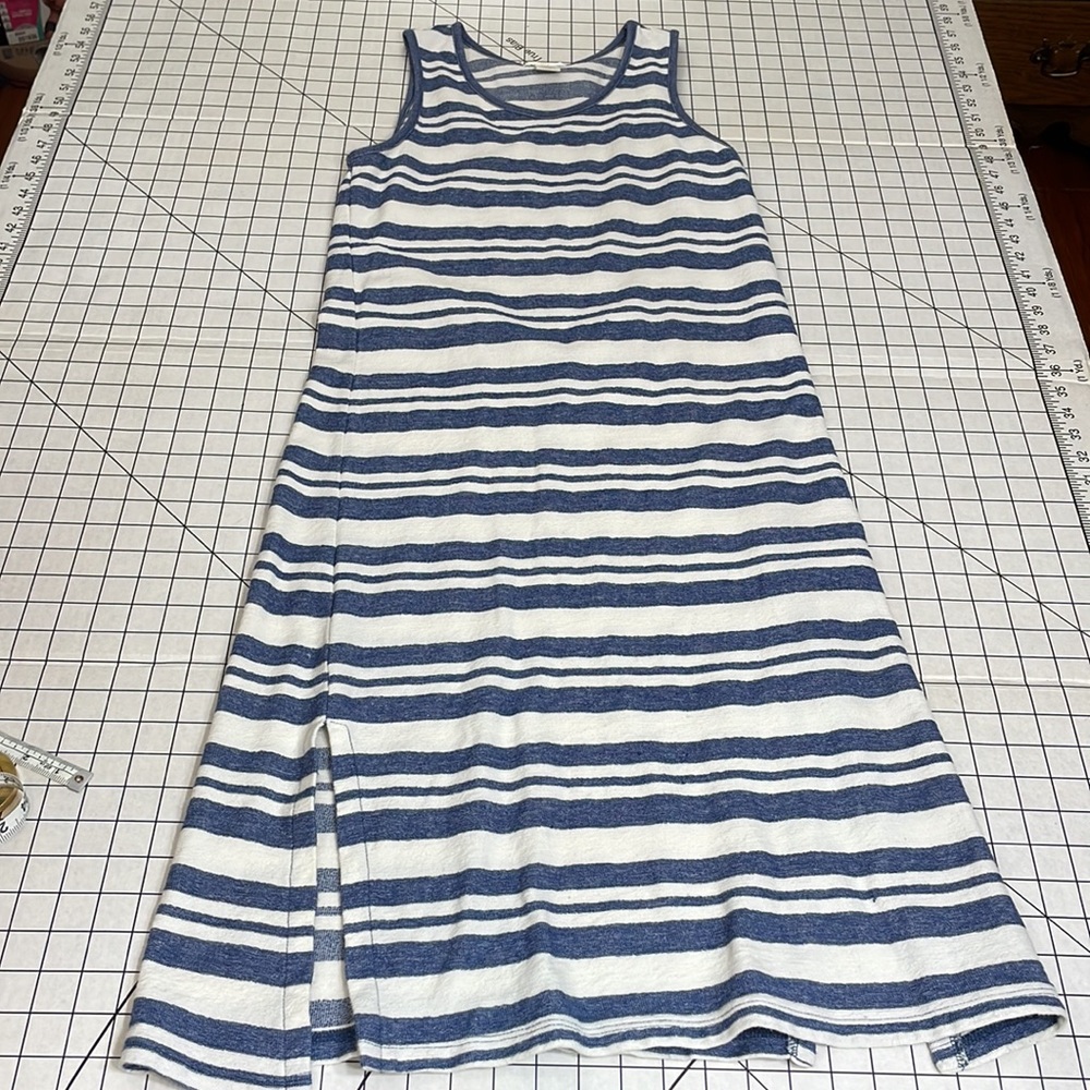 Matty M side slit tank dress, blue/white striped terry cloth stretch swim cover